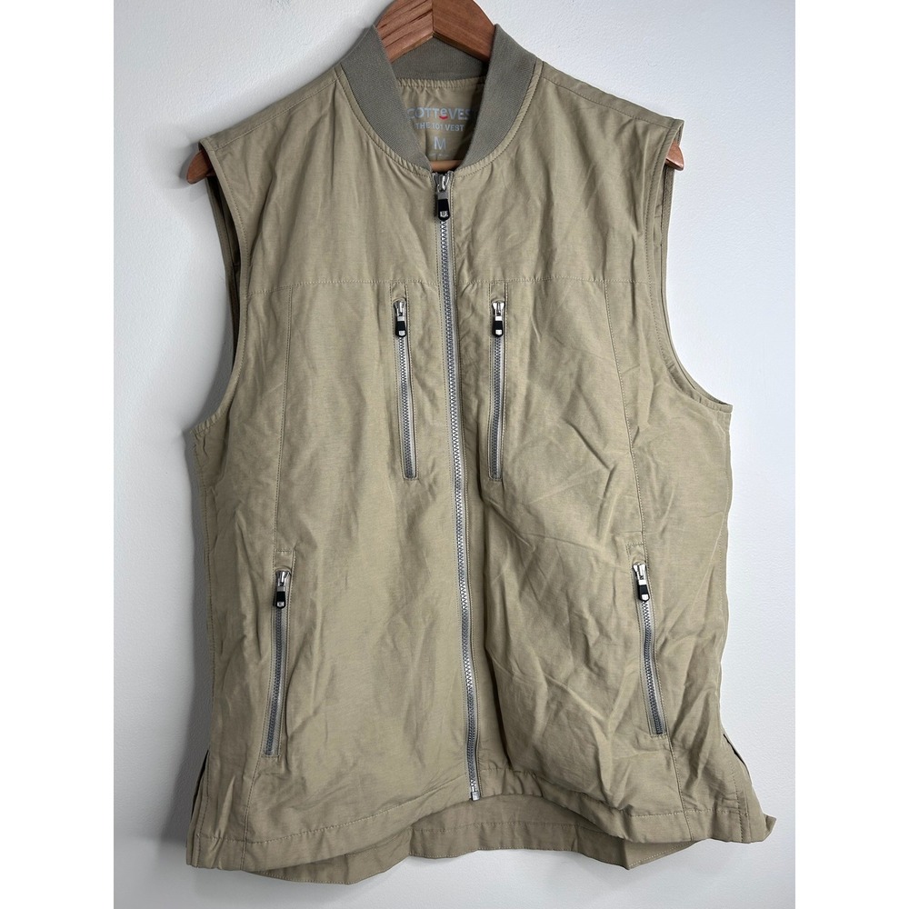 Scottevest The 101 Vest Mens Medium Tan Khaki Multi Pocket Travel Utility Tec